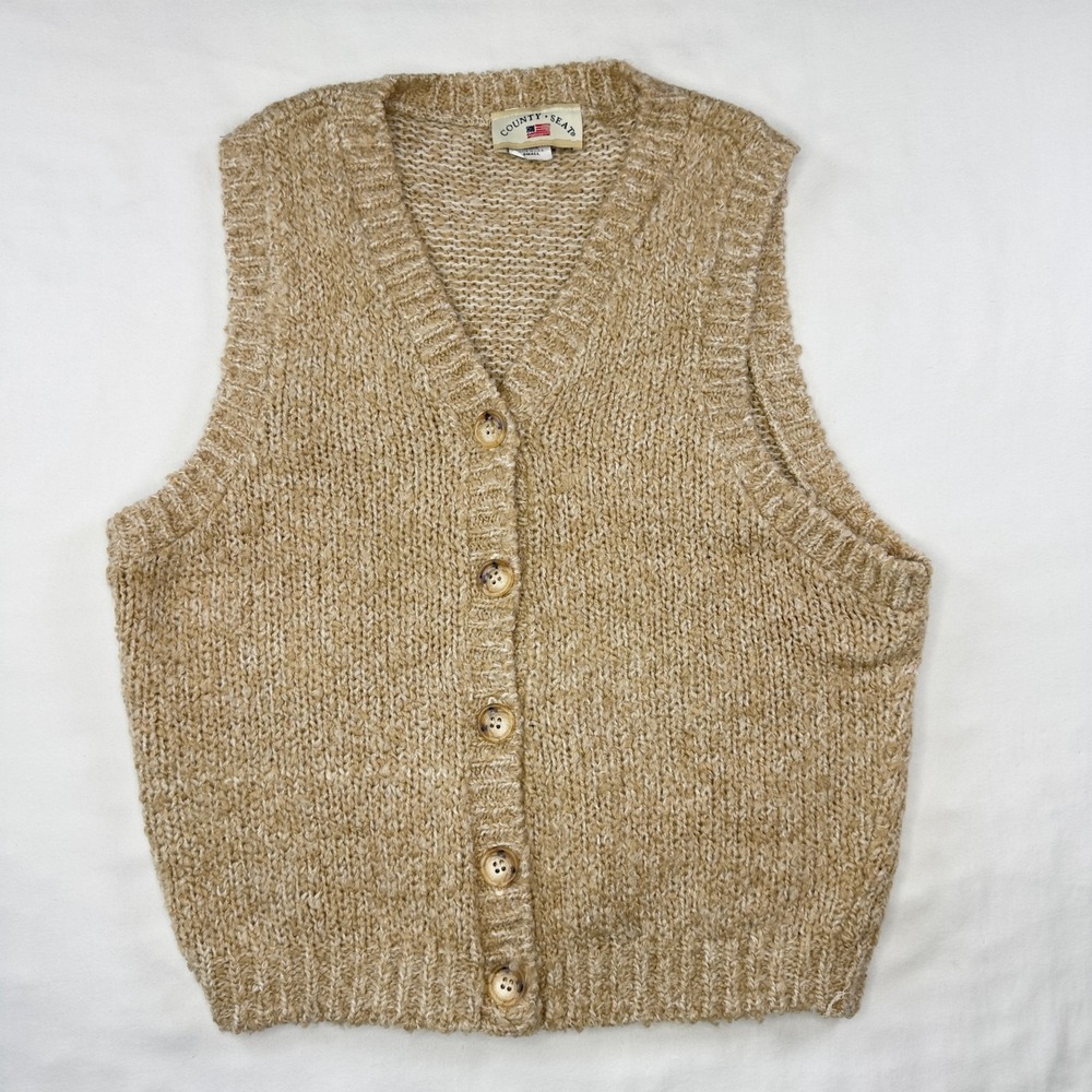 Vintage 90's‎ County Seat Vest Women's Small Sweater Cardigan Tan Made in USA